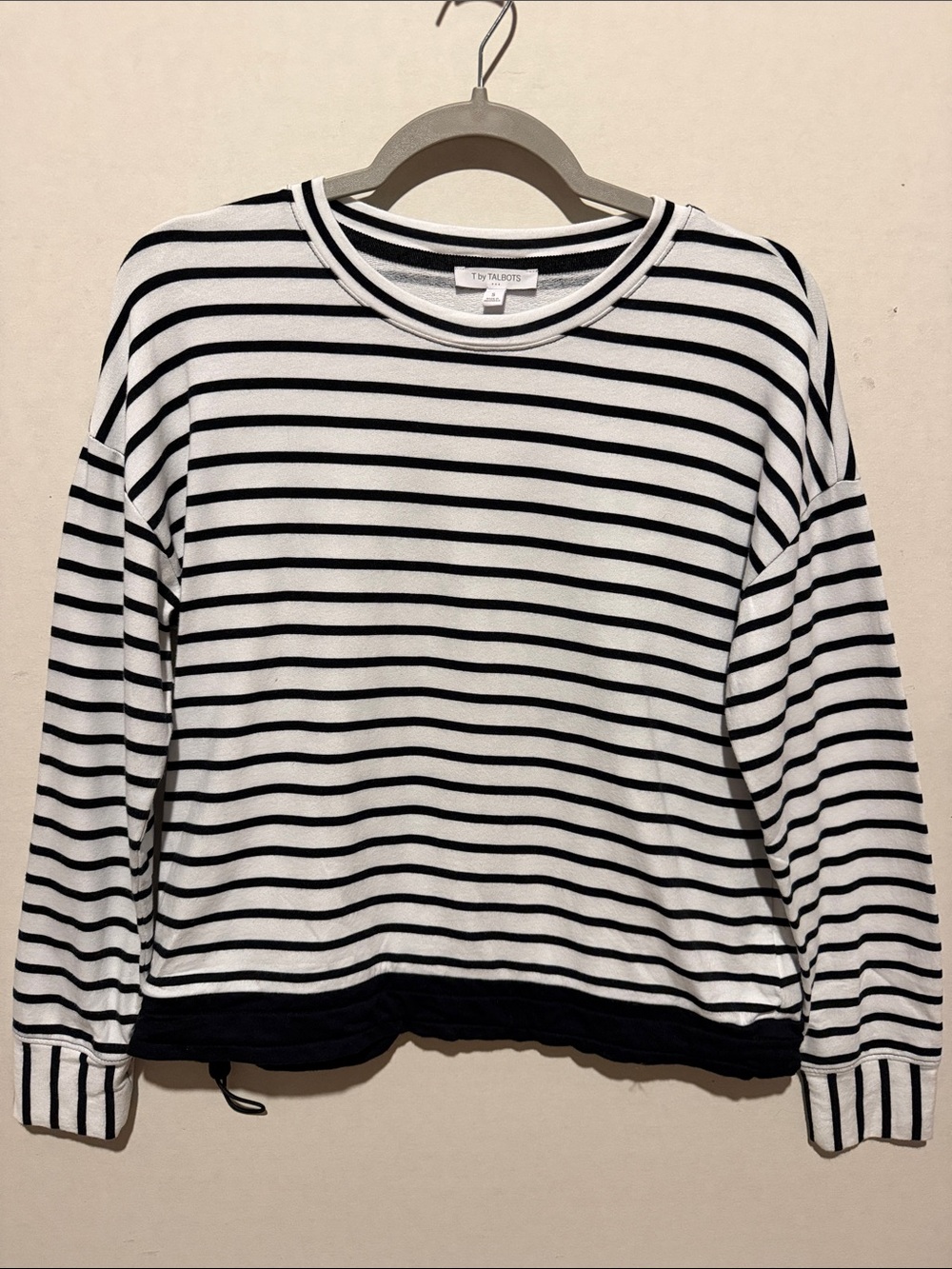 Talbots White and Black Striped Long-Sleeve Crewneck